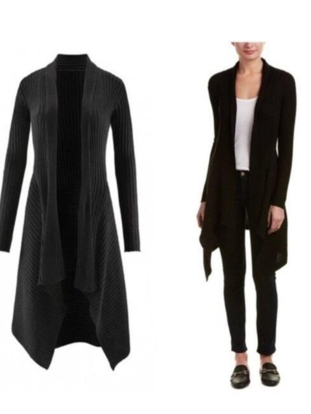 Cabi Women’s Black Open-Front Long Ribbed Cardigan Sweater